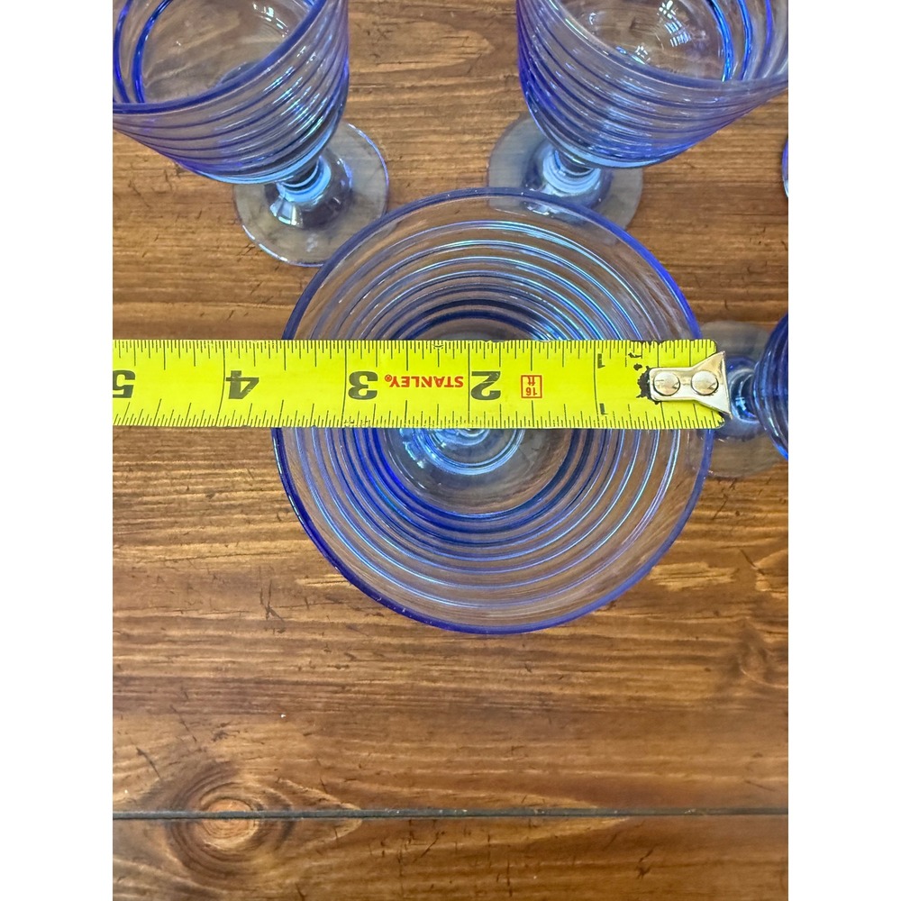 Set of 5 Libby Sirrus Blue Ribbed Glass Goblets Footed Water Wine Glasses 7in - Picture 5 of 5